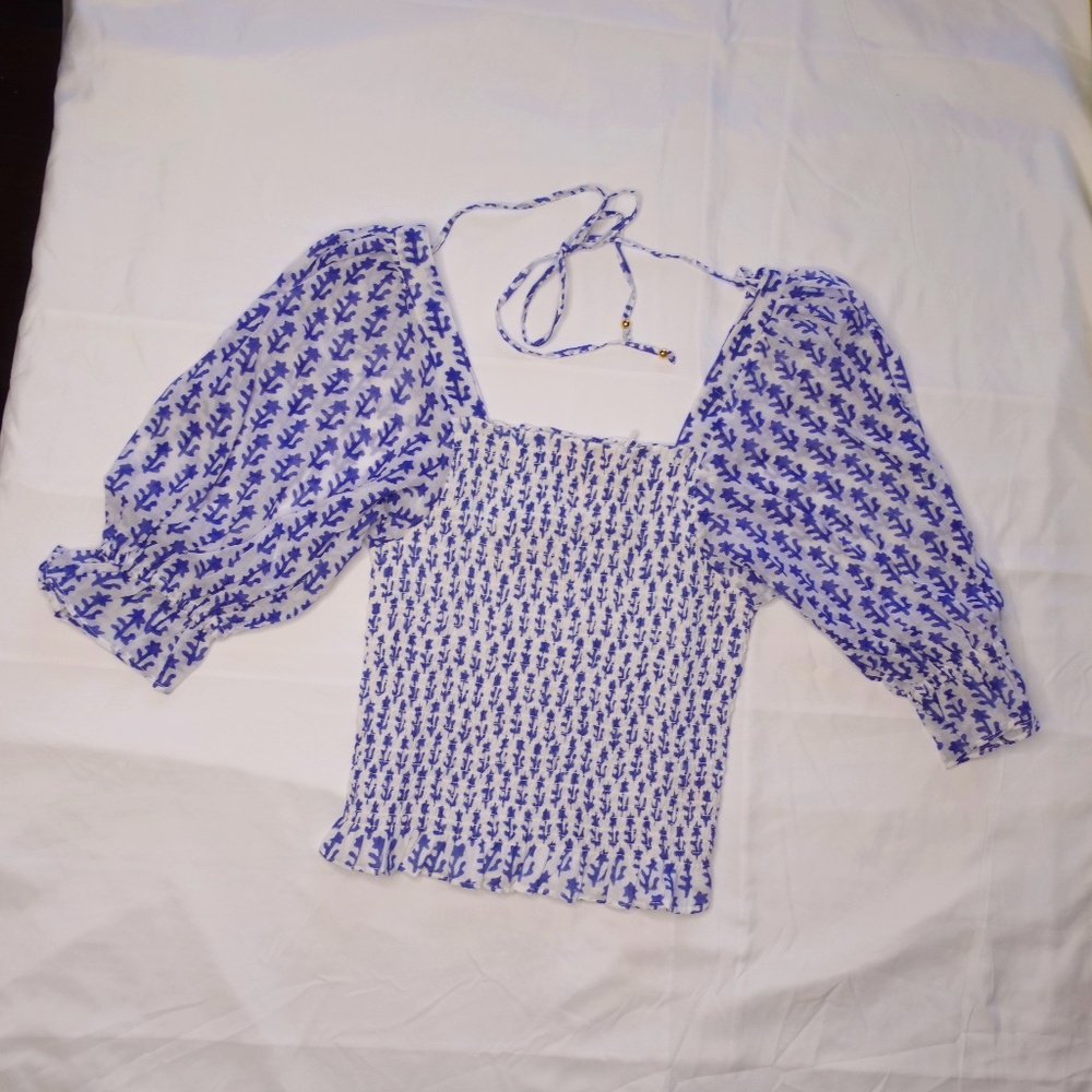 Oliphant Smocked Top Flora Blue size XS